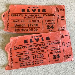 Elvis ticket stubs, Roberts Stadium, Evansville, IN, October 24, 1976
