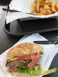 Burger and fries at Gladys' Diner