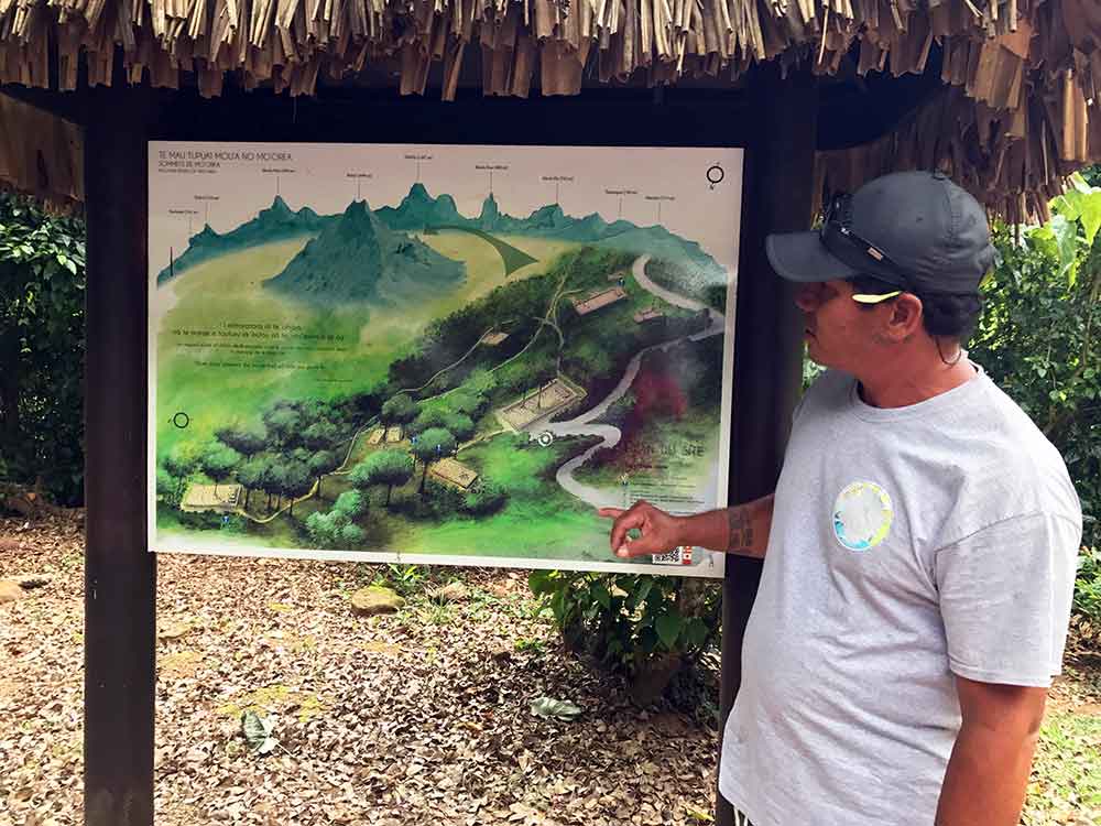 This sign displays all Moorea's mountain peaks and marea sites.