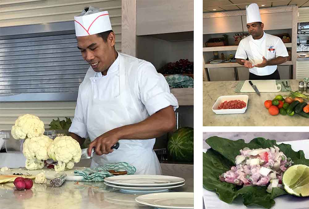 Windstar chefs held a cooking class and demonstration of how to make party animals with vegetables.