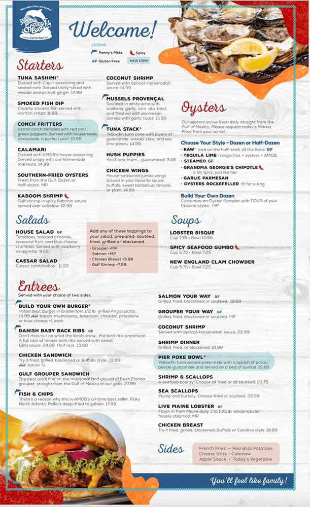 AMI Oyster Bar Menu