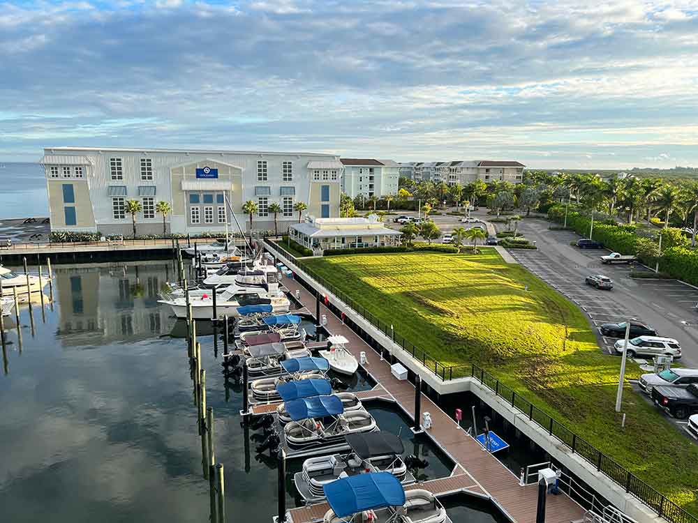 View of Marina from my room at Compass by Margaritaville, Anna Maria Sound