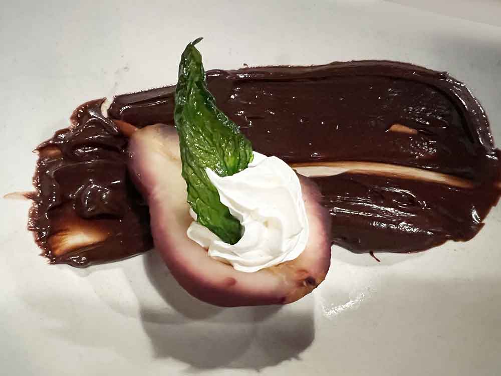 Course #4: Poached pear with chocolate sauce