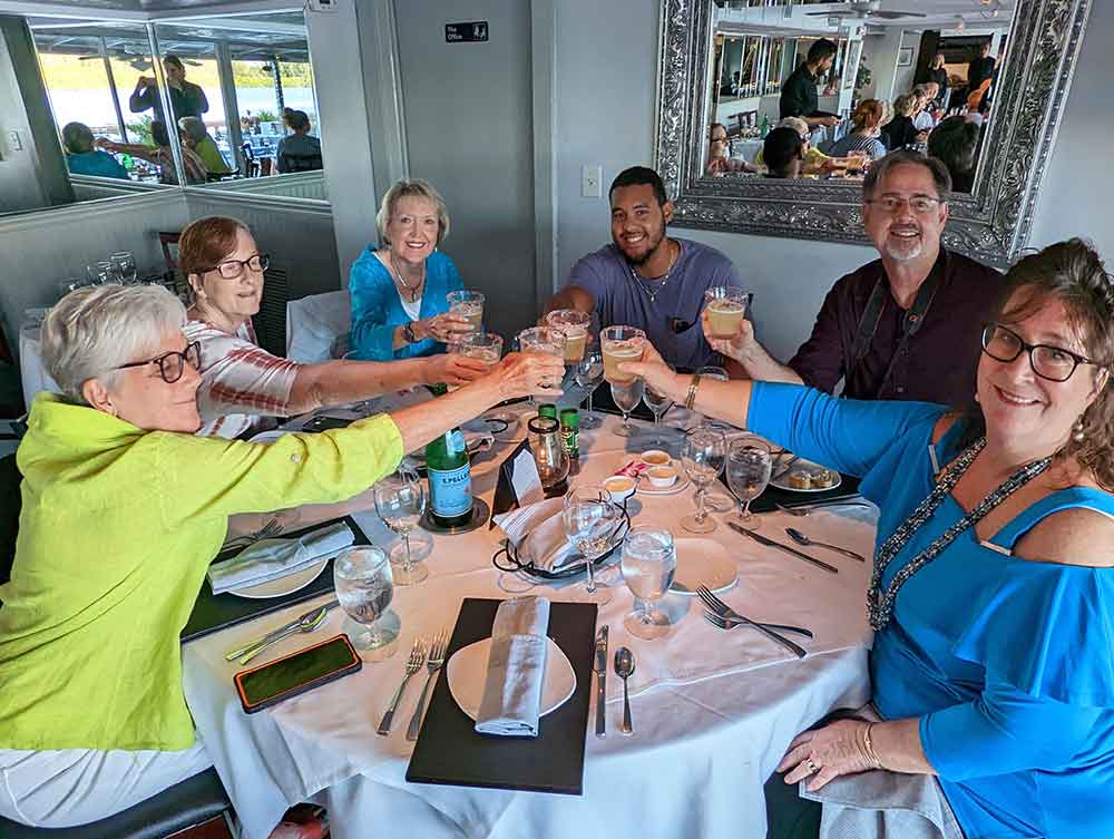 Group toasting at Ophelia's