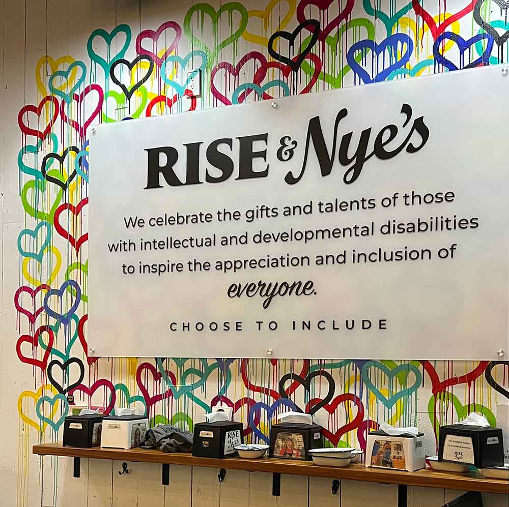Rise & Nye's inside sign