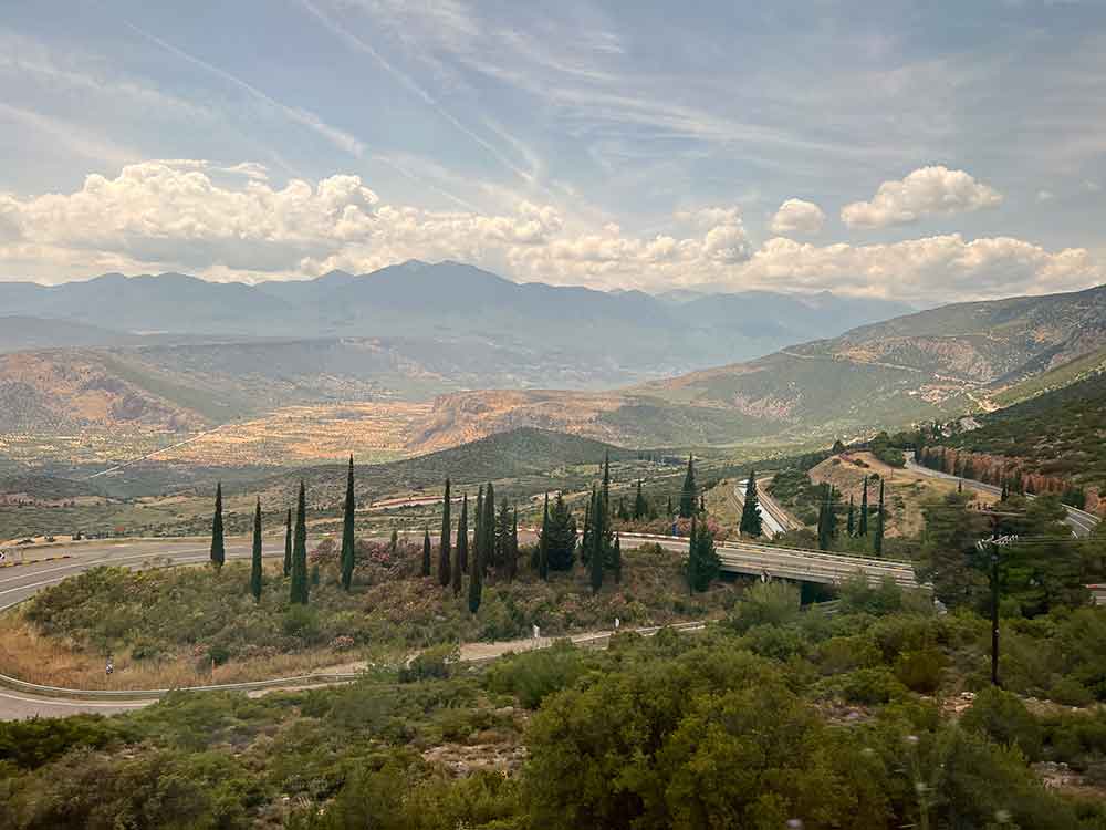 Mountain scenery near Delphi Ruins at Itea, Greece