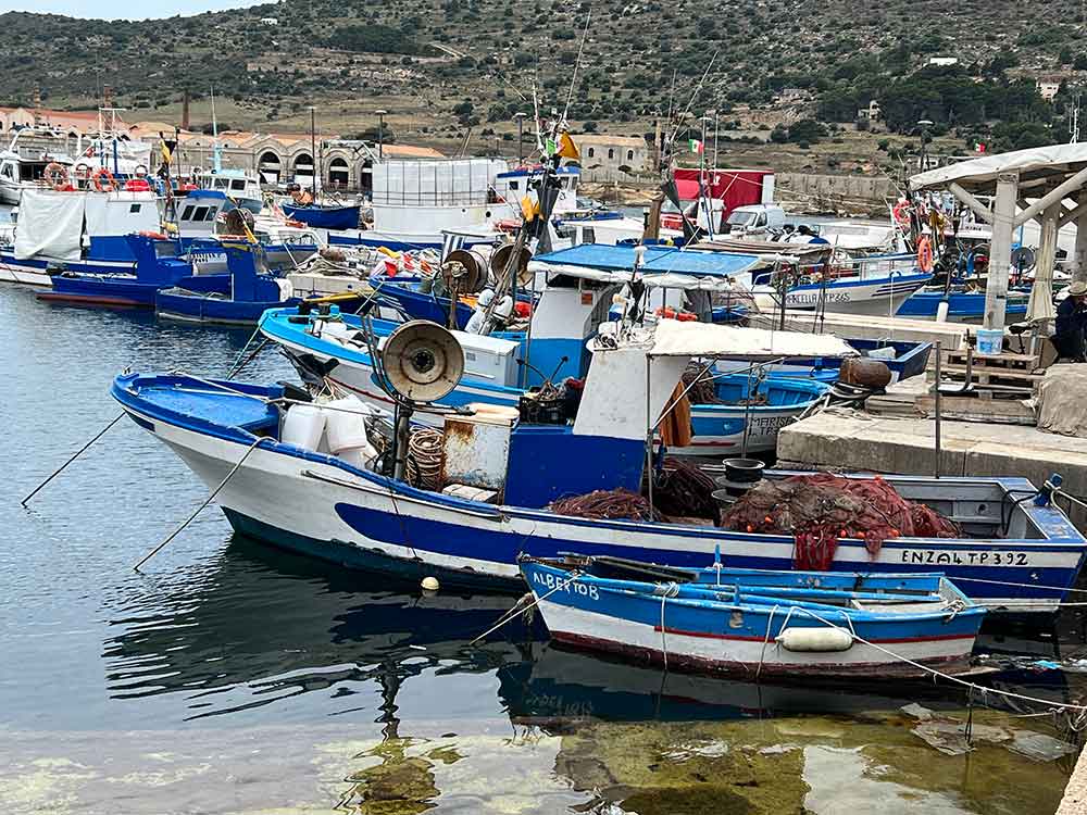 Boats in harbor Favignana Egadi Islands