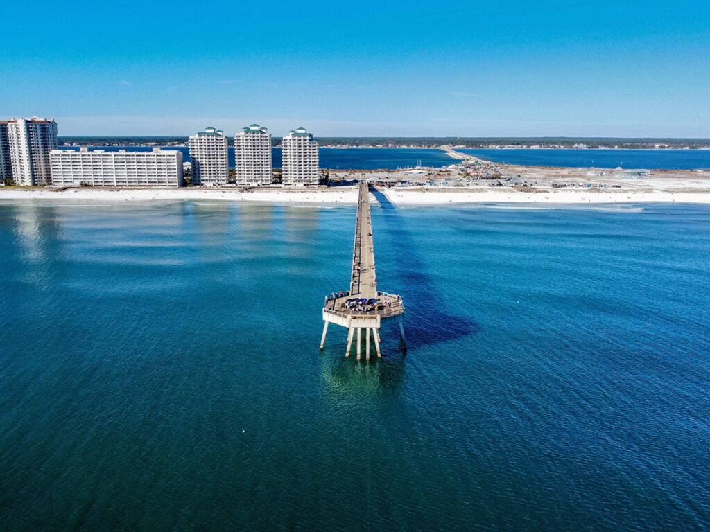 Aerial view of Navarre Beach Fishing Pier