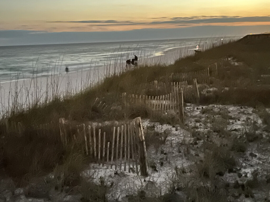 Navarre Beach Sunset with Fences in Sand dunes