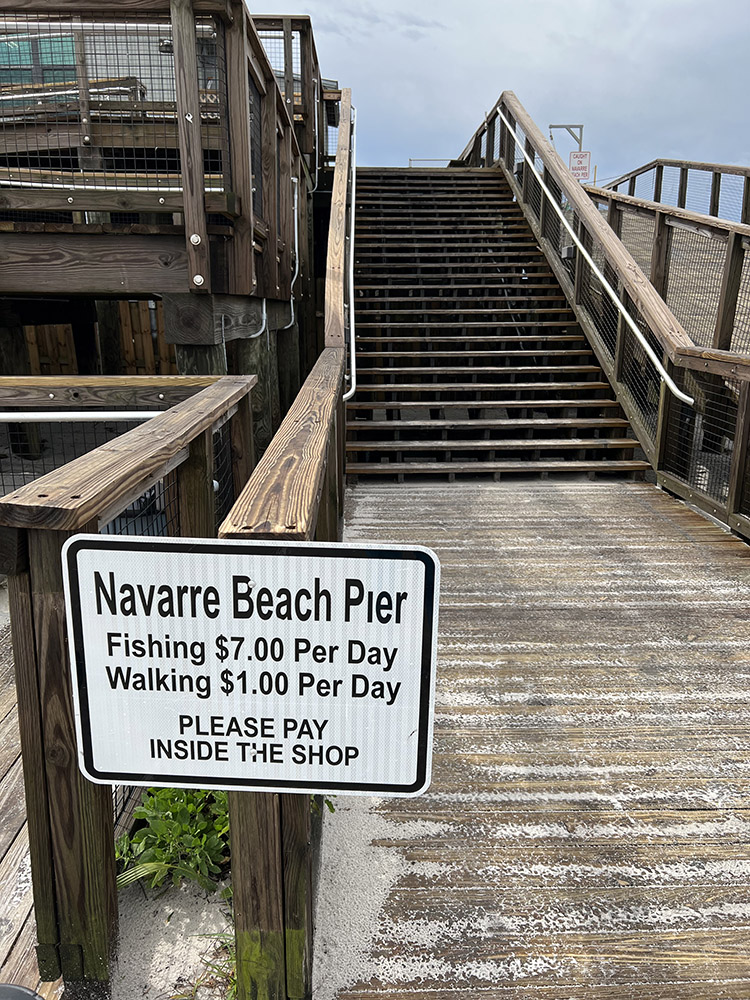 Navarre Beach Pier Sign and steps