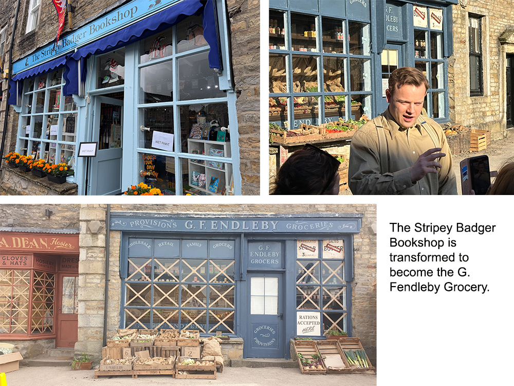The Stripey Badger Bookshop as it looks before and after being transformed to the G. Fendleby Grocery for filming.