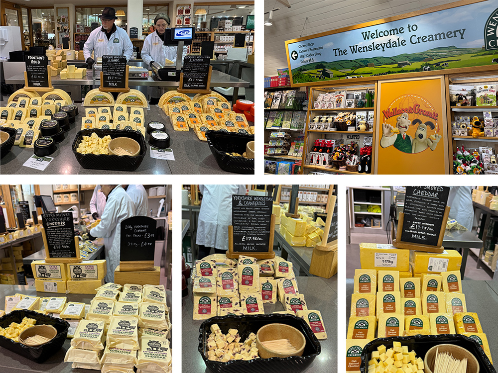 Scenes from our earlier visit to Wensleydale Creamery. 
It was a stop on our small group tour from Oxford to York. 