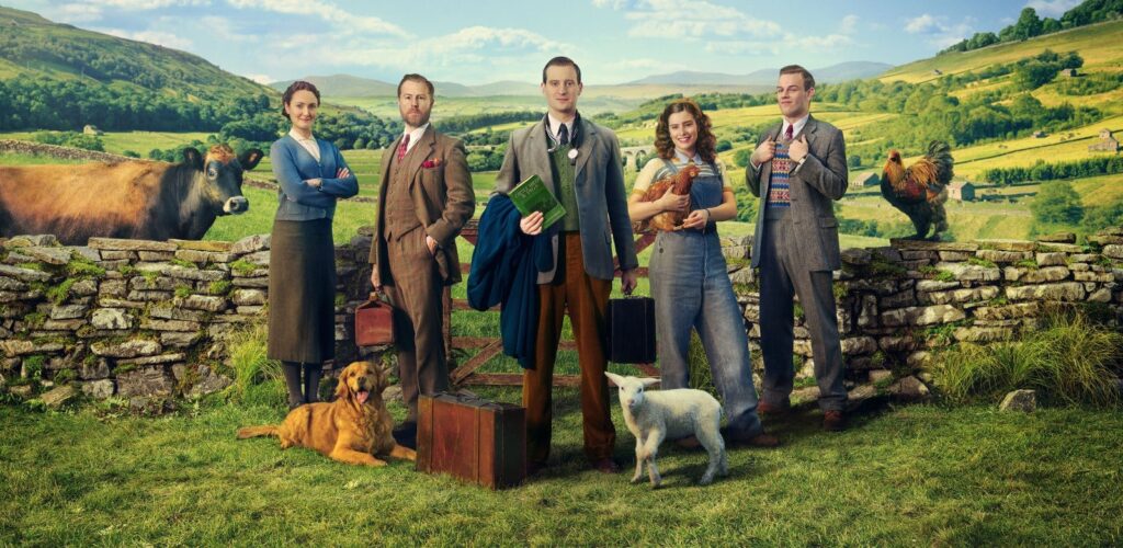 Artwork of All Creatures Great and Small cast members on PBS